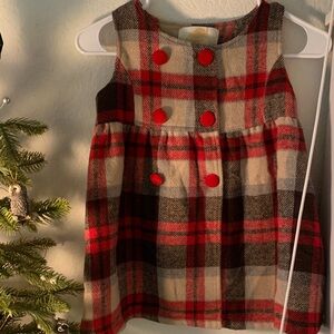 Toddler Plaid Sleeveless Dress with Red Buttons